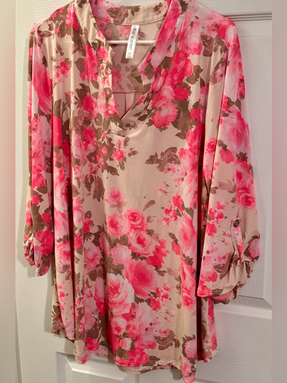 Dear Scarlett Floral Blouse in Pink and Taupe
